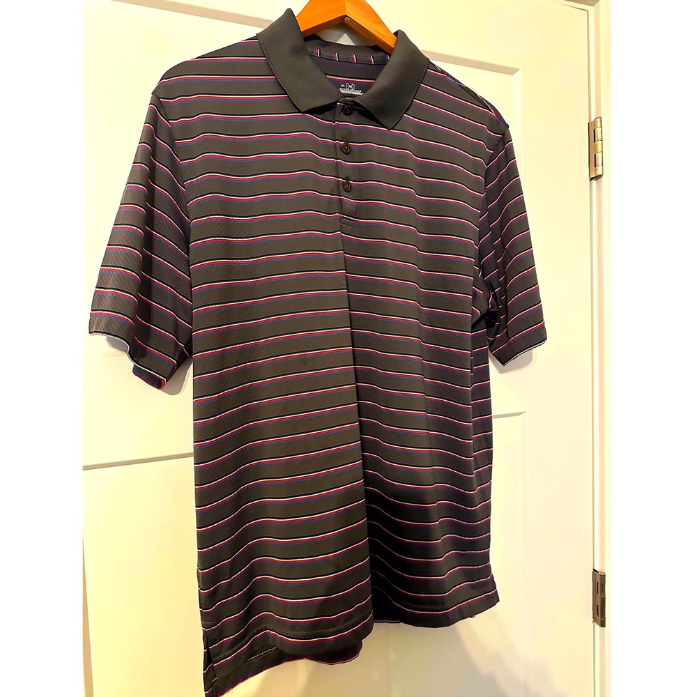 Under Armour Mens Large Gray Striped Golf Polo The Bridgewater Club Logo LG